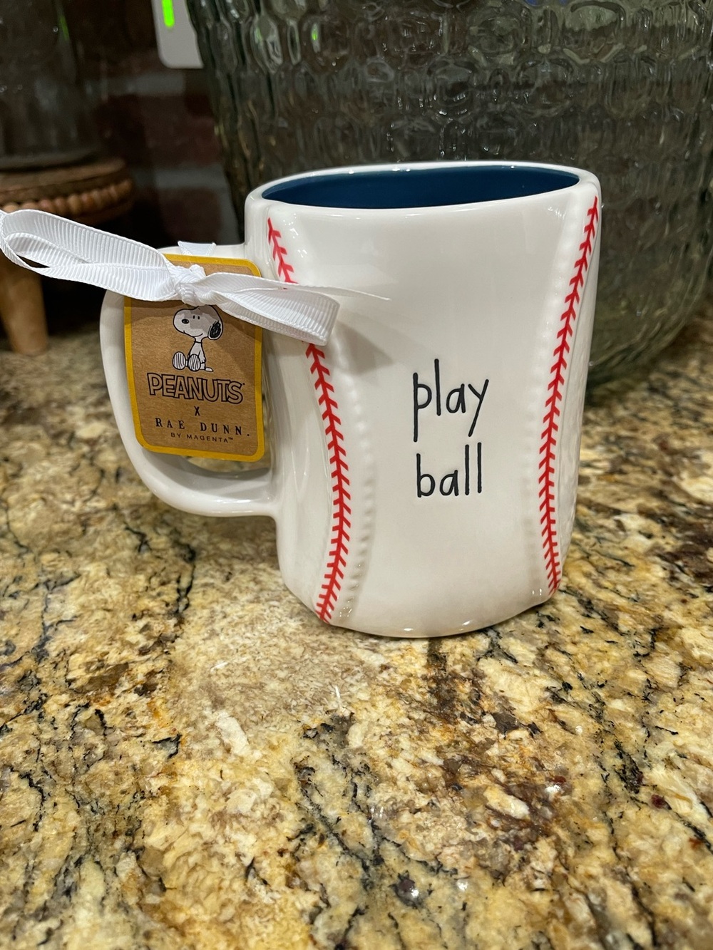 Rae Dunn Peanuts PLAY BALL double sided mug - snoopy baseball lacing Brand NEW - Picture 2 of 7